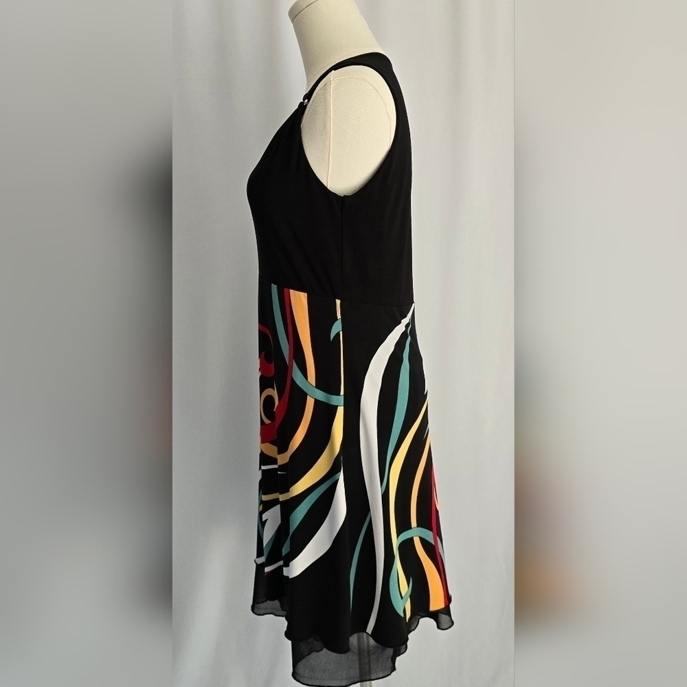 Libra Sleeveless Black Dress Layered Multi-Colored Skirt & Shoulder Detail Sz. S - Picture 6 of 11